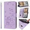 Purple Playful Cat-themed Leather Wallet Stand Function Phone Case for iPhone Samsung Huawei Honor Xiaomi Redmi Oppo Infinix Tecno Google...