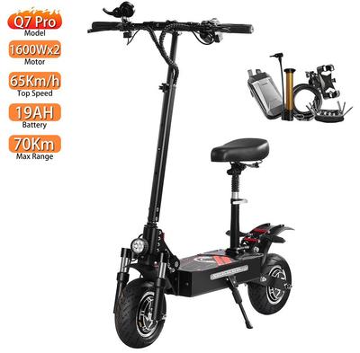Electric Scooter Boyueda 10" 1600Wx2 Motor City Escooter 52V 19AH Max Range 70Km Black Q7 Pro