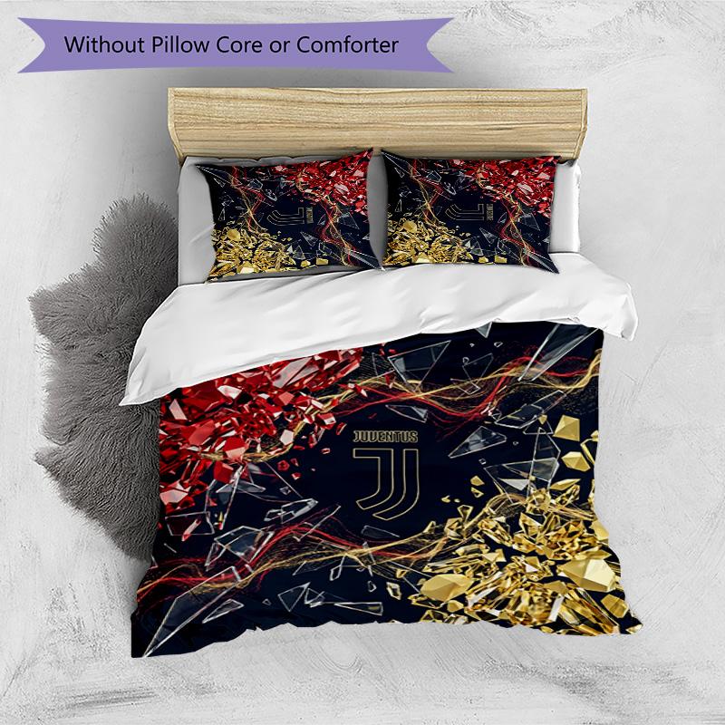 Juventus FC Pattern Printed 3PCS Bedding Set Soft Skin-Friendly Washable Duvet Cover & Pillowcases Set All Season Bedroom
