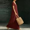 Abito Lungo Casual da Donna Estivo Moda Scollo a V Manica Corta con Spalline da Spiaggia Ampio per Vacanze