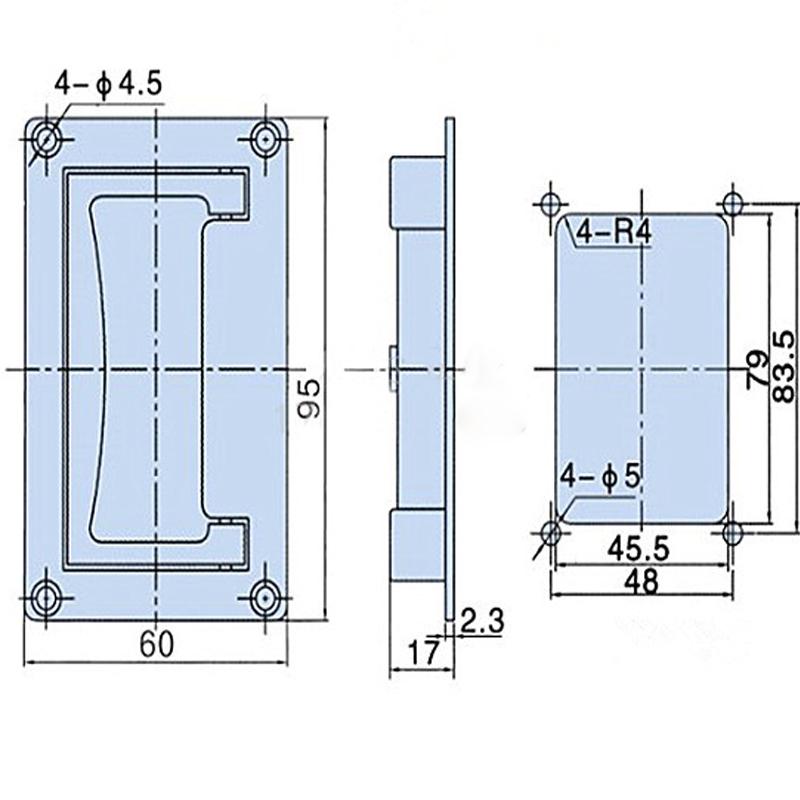 1pc 9.5cm x 6cm/11.1cm x6.9cm Metal Rectangle Shaped Recessed Folding Pull Handle Grip