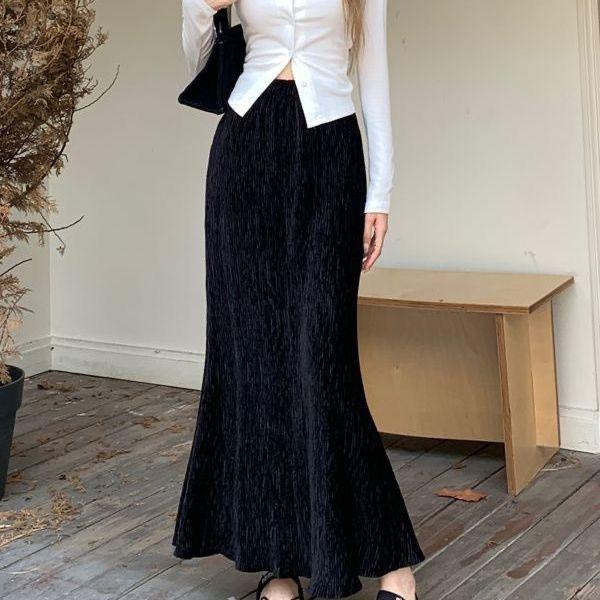 

THELEMON Women s High Waist A-Line Midi Skirt - Autumn/Winter Slimming Korean Style Merlot S (80-100cm)