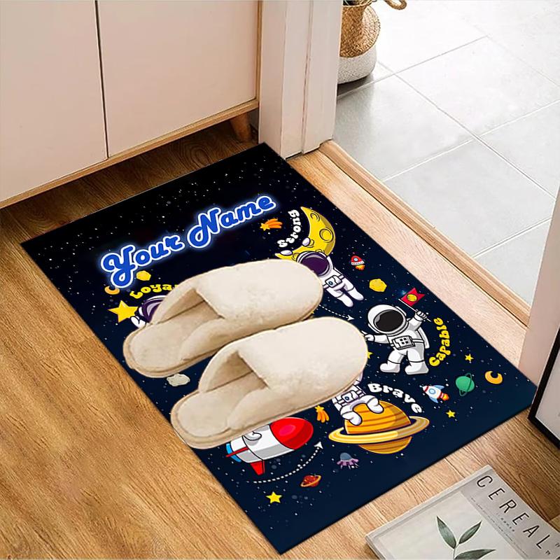 1PC Custom Name Space Adventure Icons Theme Floor Mat Ideal for Living Room, Game Rooms, Office, Bedroom Floor Mat Playful Design