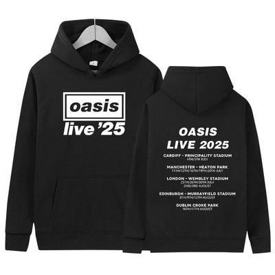 2025 O-Oasis Live 25 Tour Print Huvtröja Herr Retro Långärmad Mode Tröja Unisex Fleece Lös Pullover Med Huva Streetwear