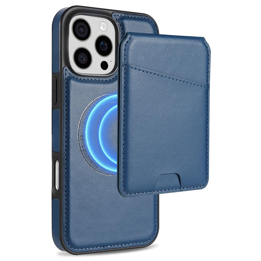 For iPhone 16 Pro Max Case Compatible with MagSafe Detachable Card Holder Kickstand Leather Phone Back Cover