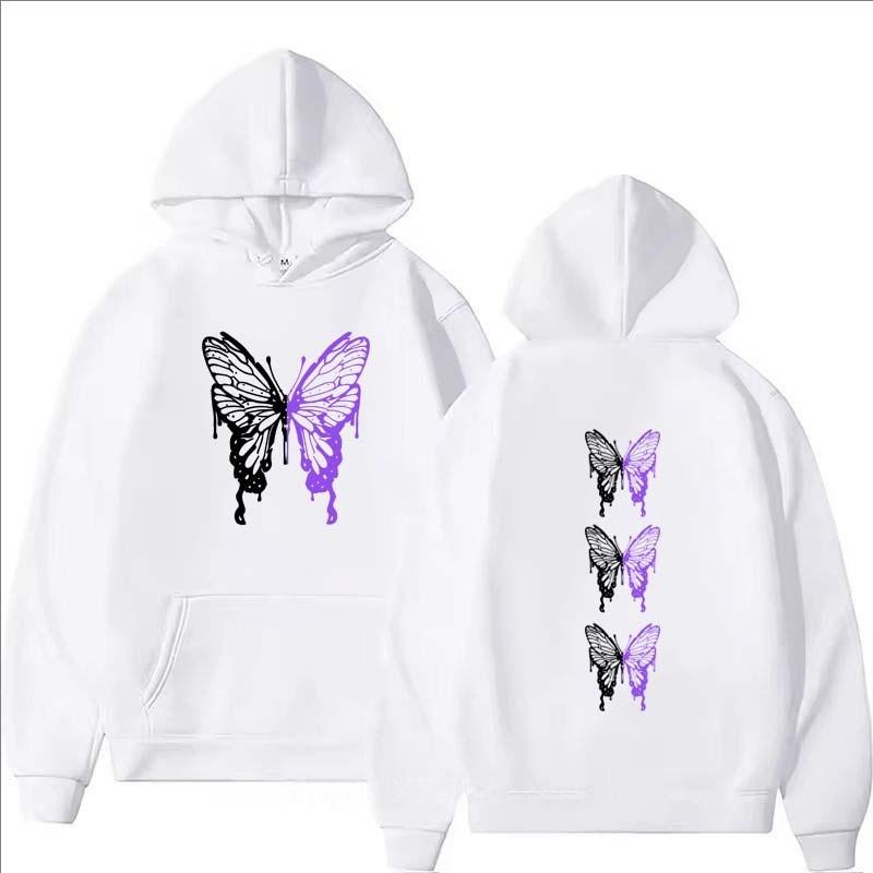 Women Men New Butterfly Pattern Hoodie Fashion Casual Sports Long Sleeve Pullover Autumn Winter Cotton Neck Vintage Sweatshirts