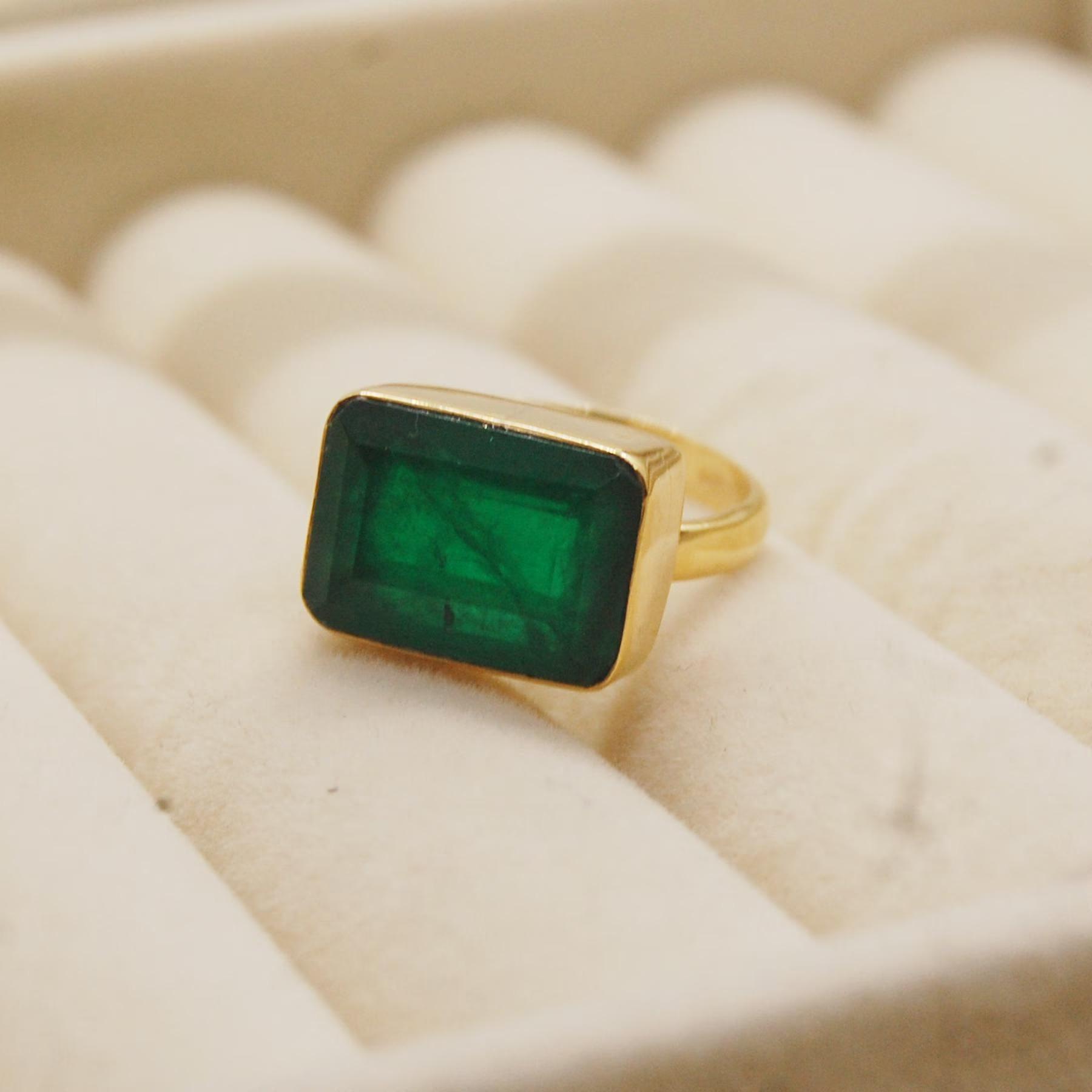 

Horizontal Dark Emerald Quartz 925 Sterling Silver Yellow Gold Filled Ring 10 золотистий