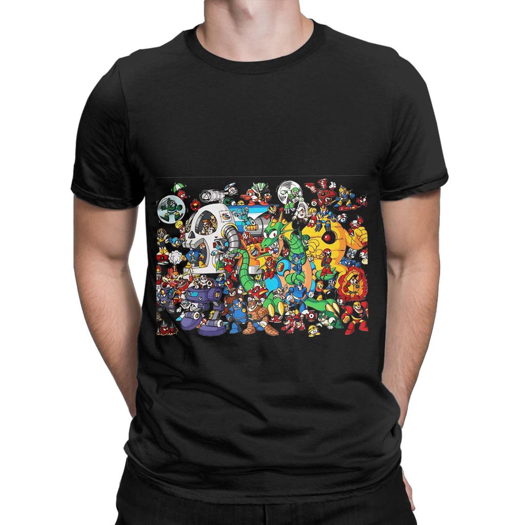 Mega Man and all of his enemies Graphic Funny 100% Cotton T-Shirt Megaman Tops Tees For Men