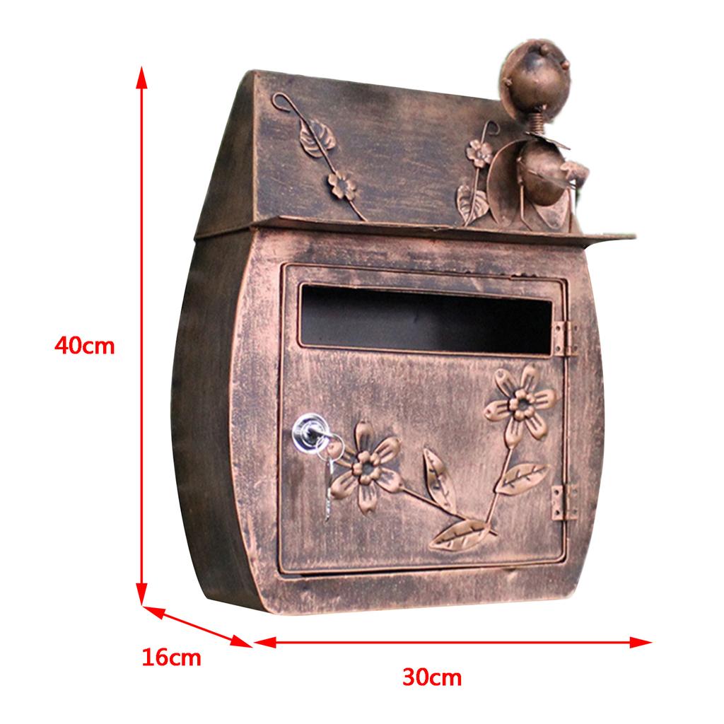 Heavy Iron Lockable Secure Mail Letter Box Mailbox Wall Mounted Retro Metal Mail Box Garden Ornament