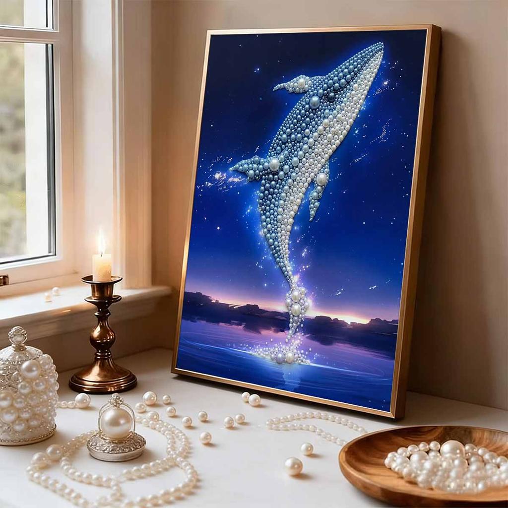 DIY Diamond Art Pearl Painting Kit for Adults, Blue Whale Shaped Pearl Art Painting Wall for Home Office Decor Handmade Gift