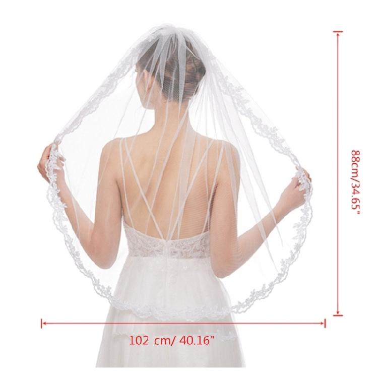 Wedding Veil Single Layer Lace Appliques Fingertip Length Short Tulle for Brides