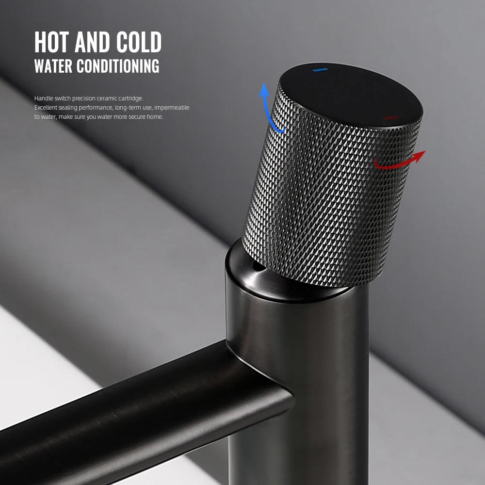 Knurled Faucet Matte Gold Basin Faucet Bathroom Tap Single Handle Hot and Cold Sink Faucet Knurled Mixer Brass Material