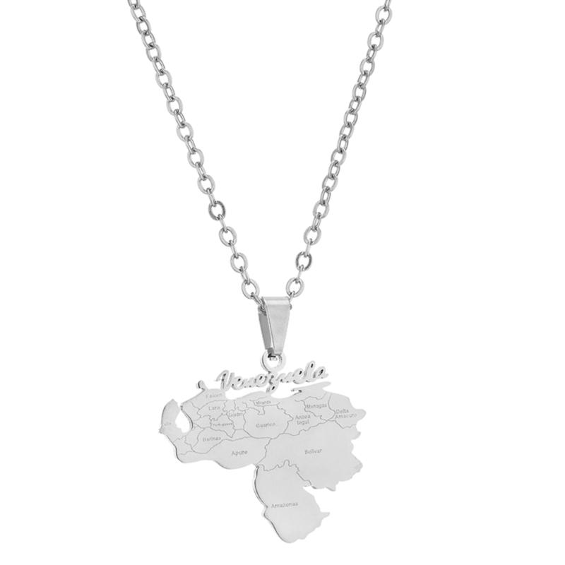 Stainless Steel Outline Venezuela Map Pendant Necklace Heart Map Jewelry