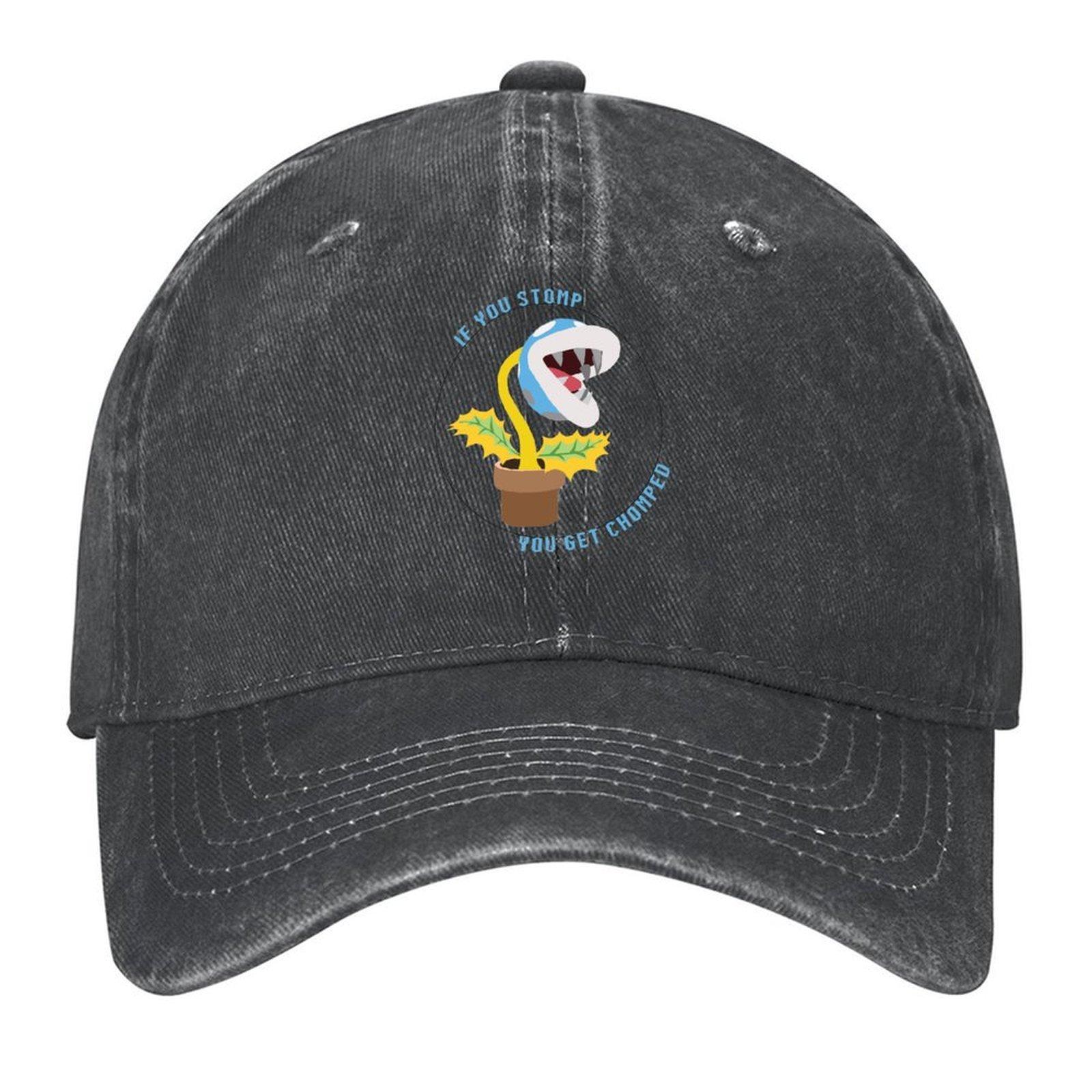 

2026 Piranha Plant IF YOU STOMP, YOU GET CHOMPED - Blue Baseball Cap Hip Hop Hard Hat Golf Wear Ball Cap For Men Women s