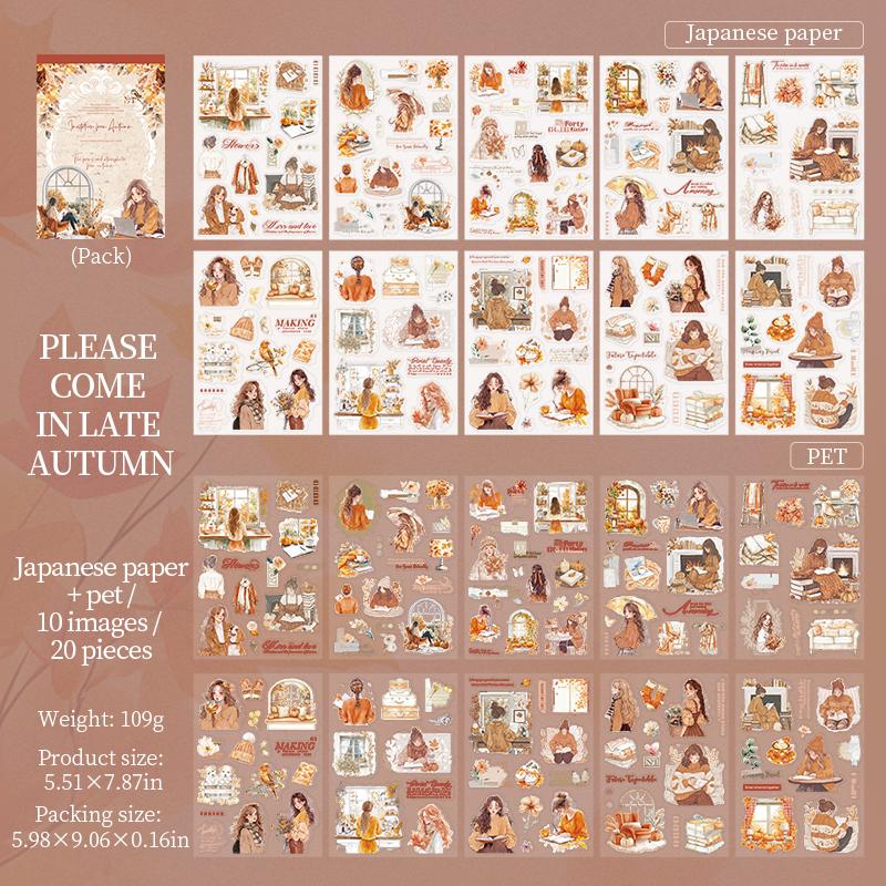 20sheets/bag Golden Autumn Daily Life Theme Die Cut Sticker Sheets For Scrapbooking DIY Frame Collage Decoration Laptop Sticker