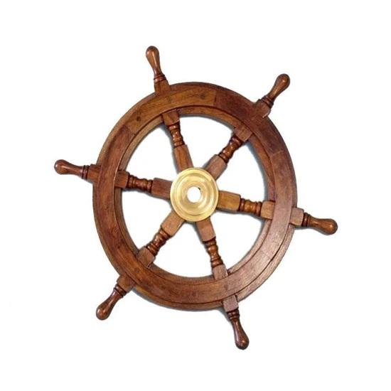 Handcrafted Wooden Ship Wheel Wall Decor Solid Shisham Wood Brass Nautical Helm Premium Maritime Home Decor