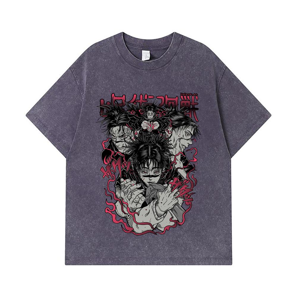 275 GSM Washed T-shirts 100% Cotton Jujutsu Kaisen V17 Choso Print Unisex Heavy Cotton T Shirt