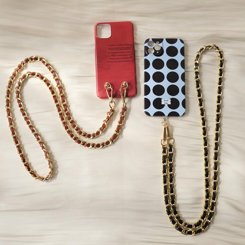 New Phone Accessory Long Cellphone Chain Anti Lost Universal Metal Leather Shoulder Neck Crossbody Phone Strap Case Holder Chain