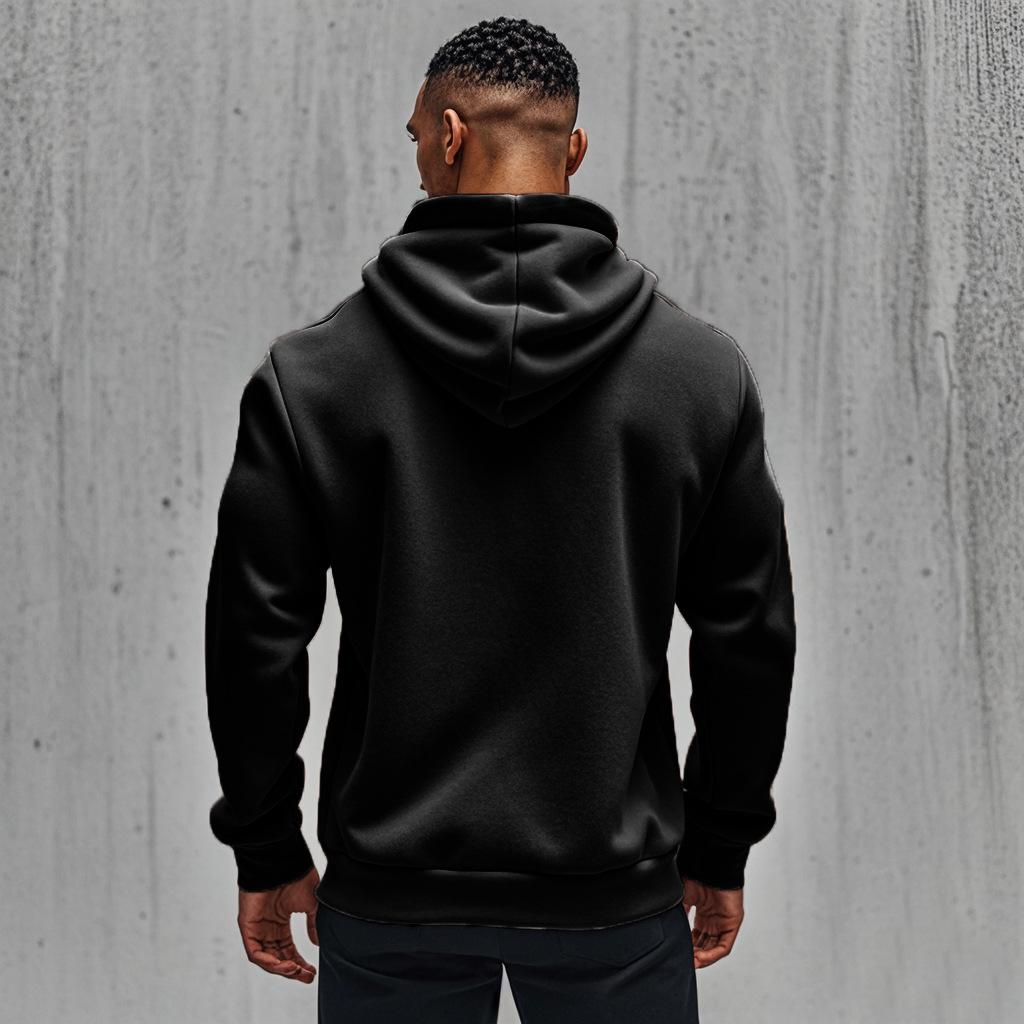 Men's Solid Color Plus Velvet Hooded Sports Set - Zipper Long Sleeve, Warm for Autumn/Winter