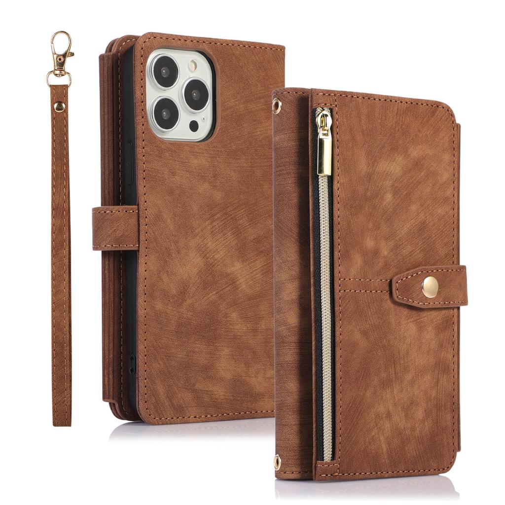 Reißverschluss-Brieftasche, Kartenhalter, Schlüsselband aus Leder für iPhone 14 Plus13 12 11 Pro Max XSMAX für Samsung S23 S22 S21 S20 Ultra Plus Note20Ultra A13 A53 A14 A54