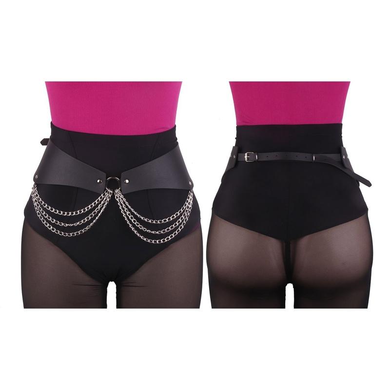 Gothic Waist Chain Alloy and PU Leather Body Chains with Multi Layer Chain Decor Body Straps Accessories for Women Girl