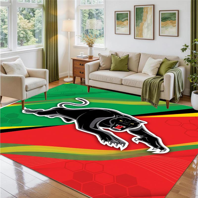 Penrith Panthers Design Crystal Velvet Rug Soft Decorative Mat for Bedroom Entrance