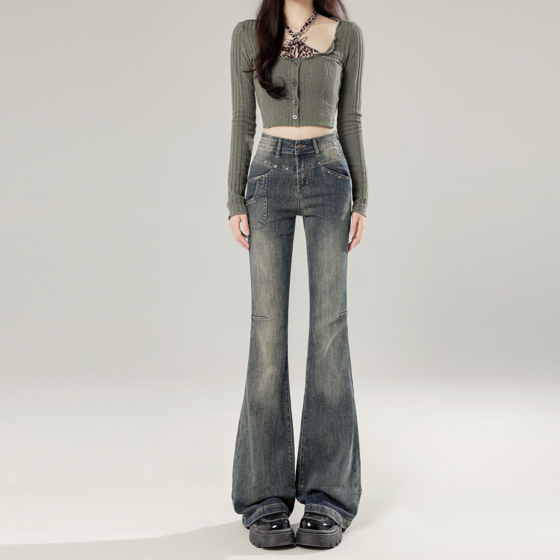 

Women s Velvet Slim-Fit Micro-Flare Bell Bottom Jeans - Floor-Length, Autumn/Winter 2024 Collection XL