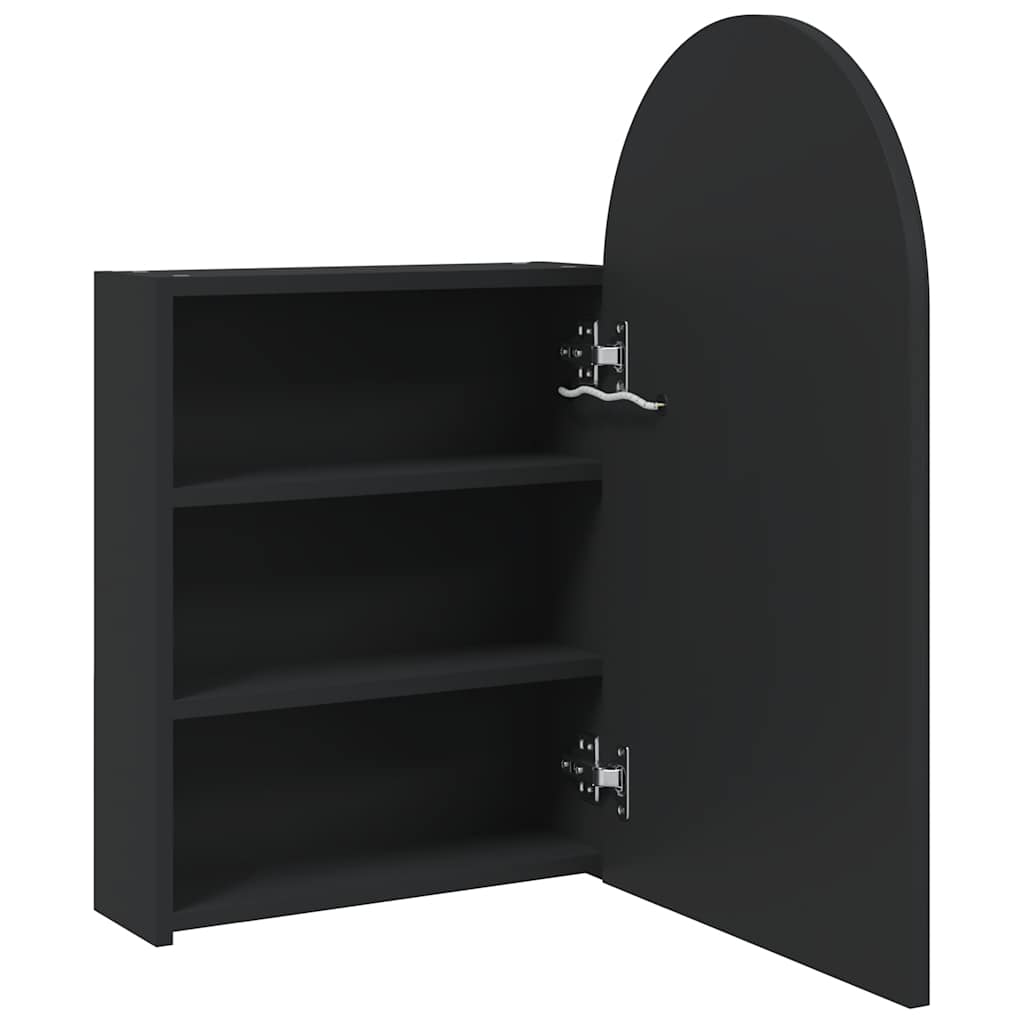 LED Lit Curved Mirror Cabinet in Black 42 x 13 x 70 cm
