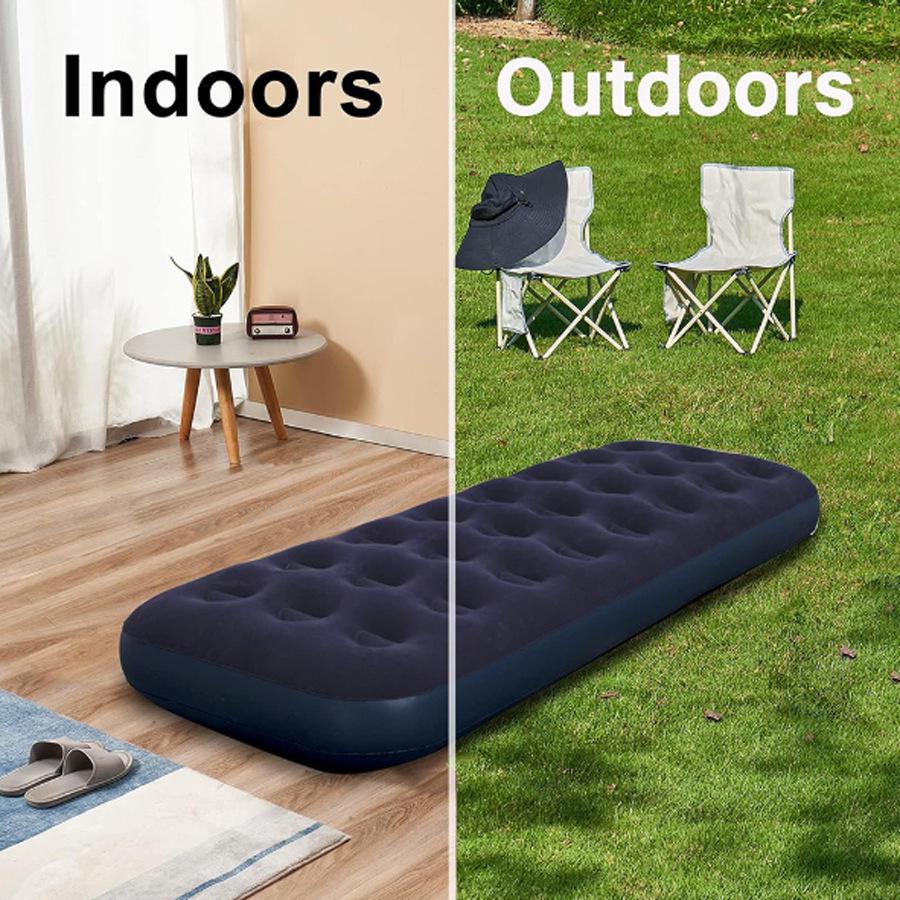 Single Outdoor/Indoor Inflatable Camping Mattress with Flocking