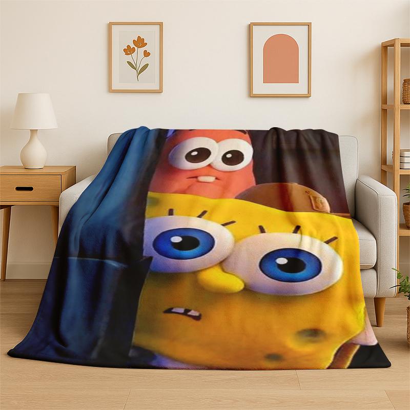

Cartoon S-SpongeBob Patrick Star Flannel Blanket Soft Warm Throw Blanket for Bedroom Living Room Bed Travel Camping Picnic Kid 75x90cm