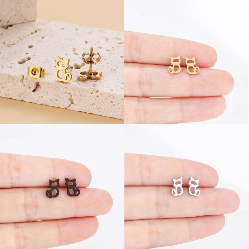 Cute Animal Stud Earrings for Women Girls 3 Pairs Cat Ear Studs Adornment Trendy Ear Hooks Charm Ornament Jewelry Gift