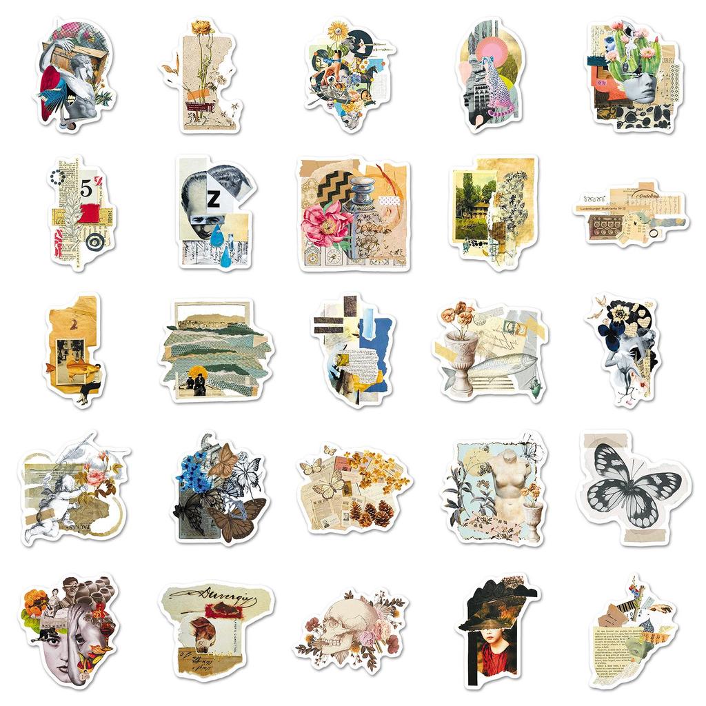 50 Vintage Newspaper Collage Stickers: Waterproof, Artistic DIY Decor for Journals & Computers