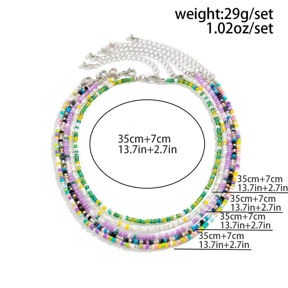 Ensemble 5 pièces Mode Bohème Couleur Dopamine Color-blocking Perles Perles de Riz Collier pour Femmes Été Doux Simple Bijoux Ensembles Accessoire