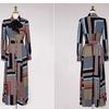 Vintage Print Shirt Dresses Women Elegant Single-Breasted Long Sleeve Lapel Belt Bow Long Robe
