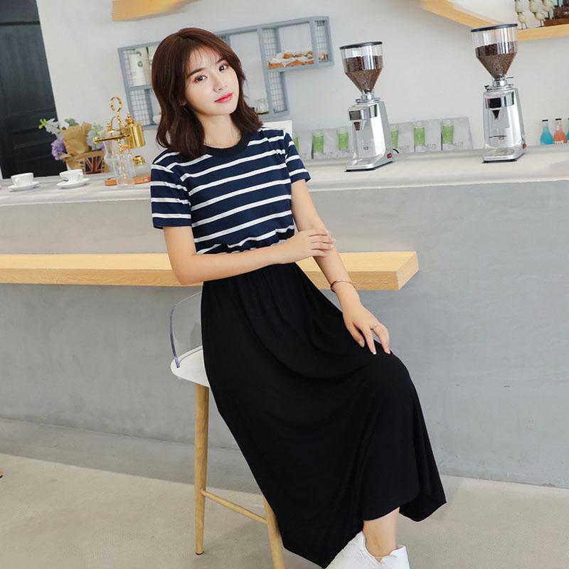 

Summer Women Dress Casual Stripe Tank Short Sleeve Ladies Casual Dress Long M тёмно-синий