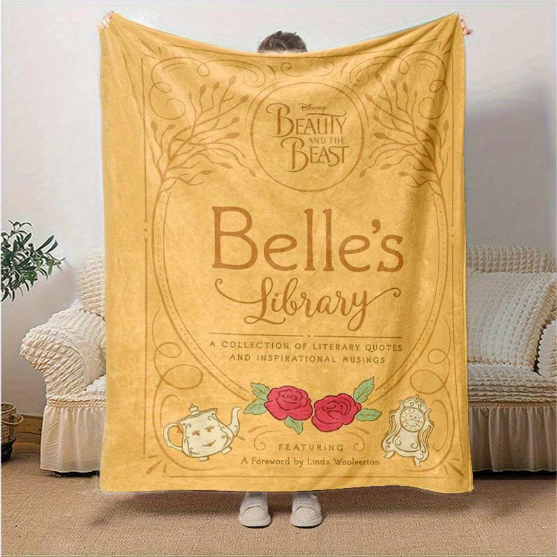 1 Stück, Disney Die Schöne und das Biest: Belle's Bibliothek Wohndecke Ein gemütlicher Flanell-Überwurf für Schlafzimmer, Wohnzimmer, Reisen, Camping, Auto