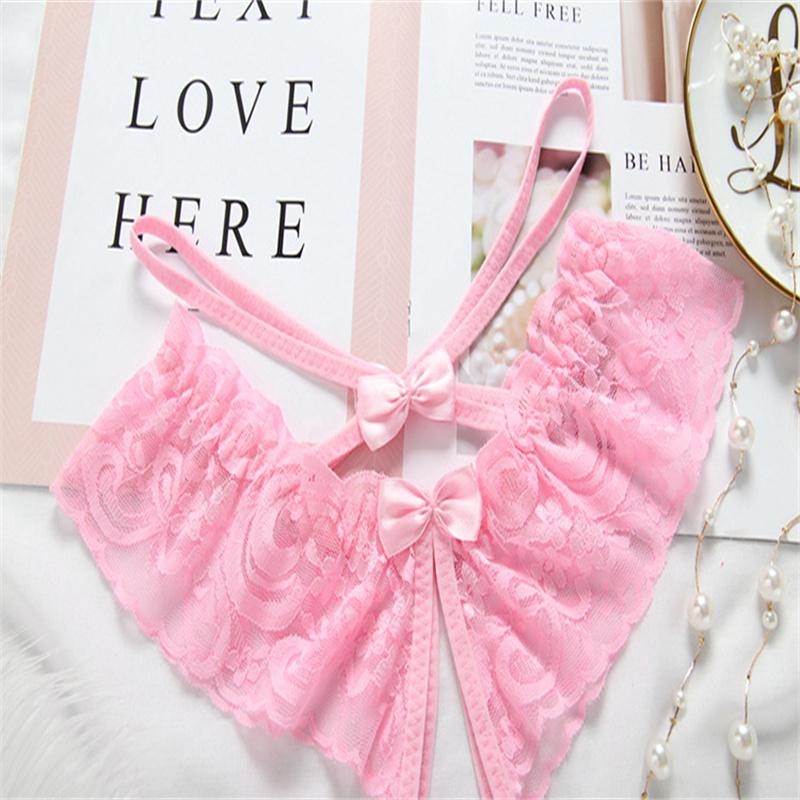 Sexy Crotch Opening Women's Panties Lingerie Lace Bowknot G-string Thong Floral Temptation Underwear for Ladies Erotic Pantys