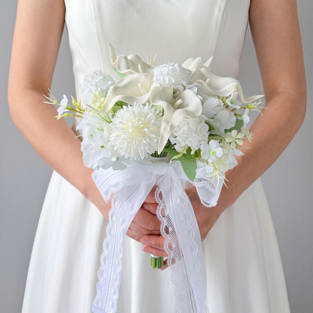 Handheld White Calla Hydrangea Bridal Bouquet Artificial Wedding Bouquet  for Wedding Ceremony