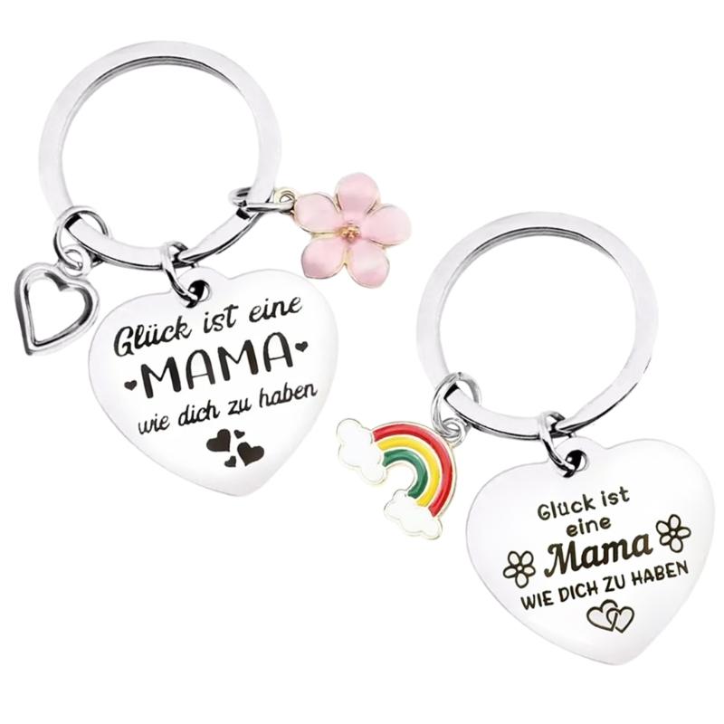 Stylish Stainless Steel Keychain Stylish Heart and Flower Pendant Keyring Accessory Meaningful Gift for Mother's Day