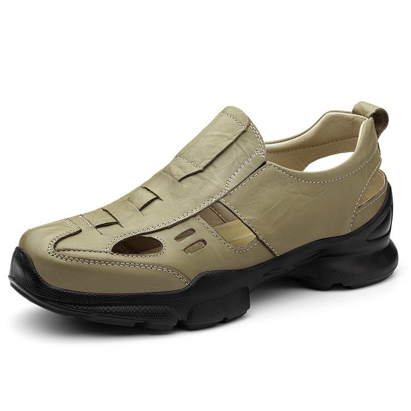 6CM Height Boost Men s Genuine Leather Sandals: Breathable, Non-slip, Soft Sole Versatile Summer Shoes 36