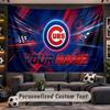 Wall Hanging Tapestry Custom NameChicago Cubs Pattern Personalized Printed Fabric Wall Decor