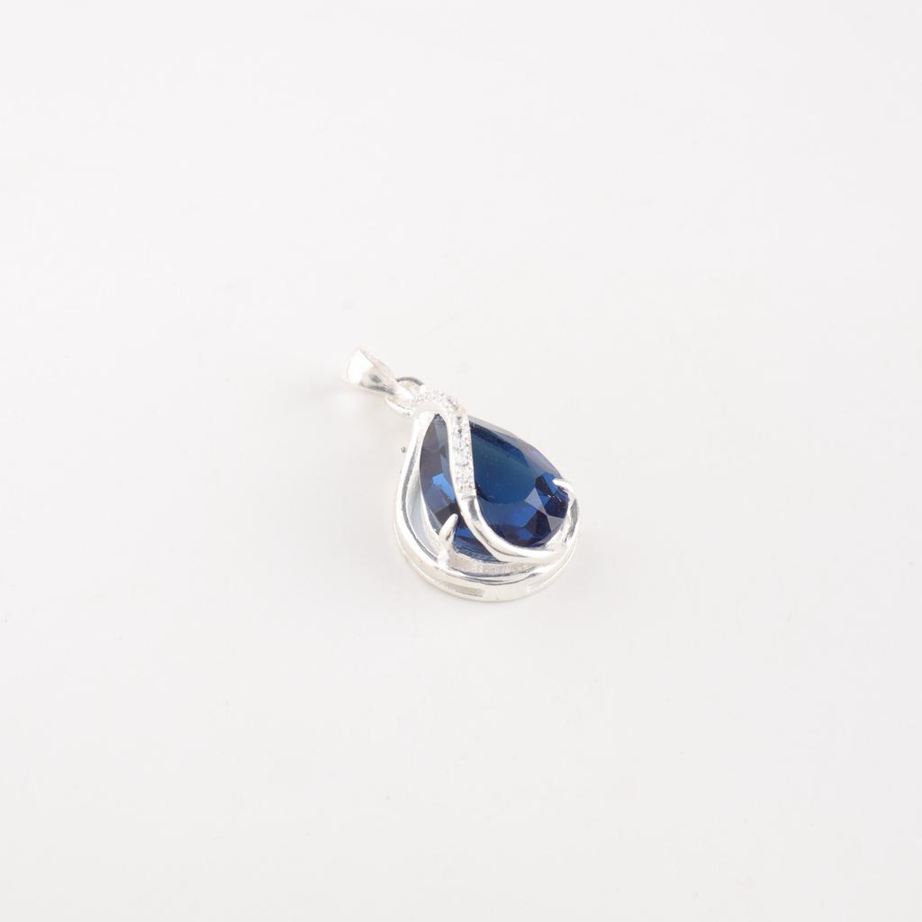 London Blue Topaz Gemstone Zircon Pendant 925 Fine Silver Jewelry Gift For Wife CZP-7-1