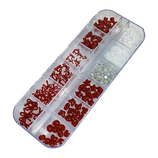 1 Set 3D Nail Art Grids Rhinestone Faux Charm 12 Pearl Bow Rose Flower Nail Design