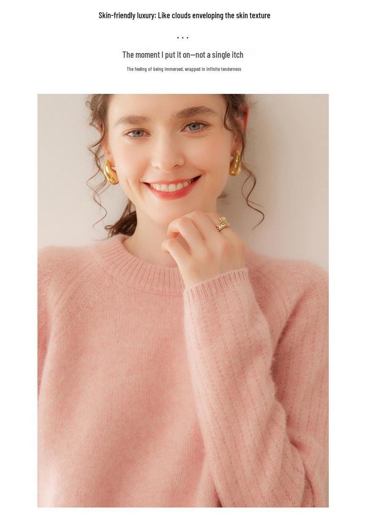 Women's Cashmere Thickened Round Neck Sweater - Autumn/Winter 2026 Loose Knit Pullover with Long Sleeves