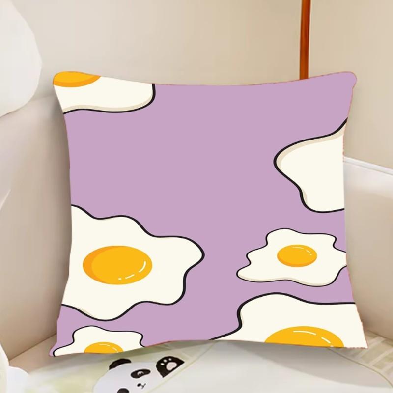 Simple Cartoon Egg Poached Pillow Case Cute Room Home Office Decor Protective Pixel Without Game