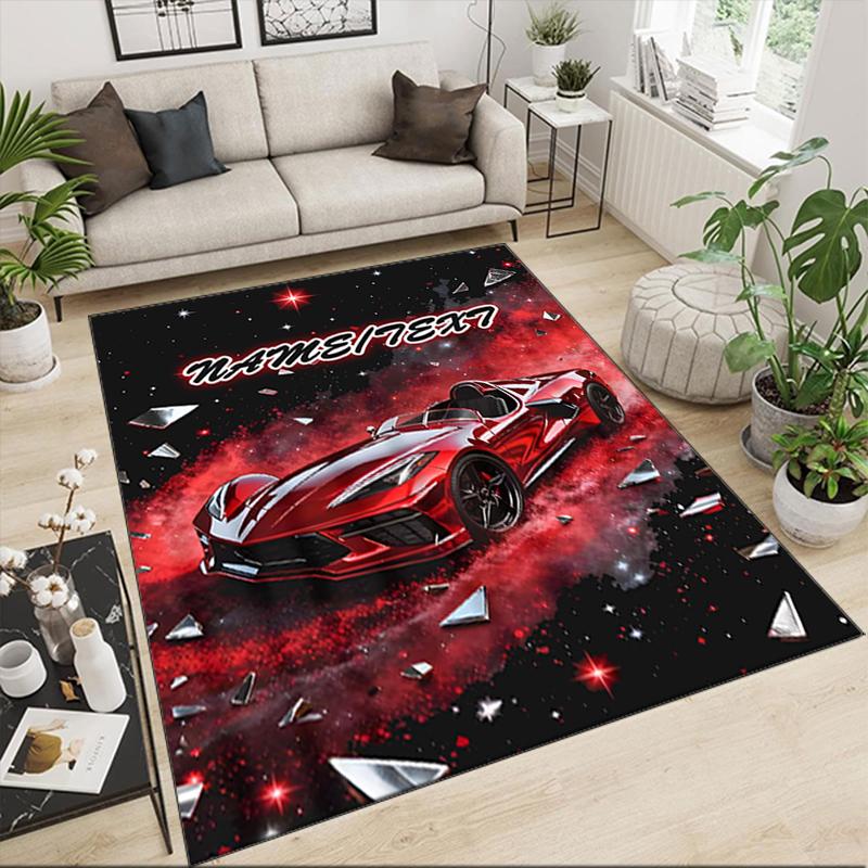 1PC Custom Name Sports Car Galaxy" Theme Floor Mat Ideal for Living Room, Game Rooms, Office, Bedroom,Floor Mat Playful Design