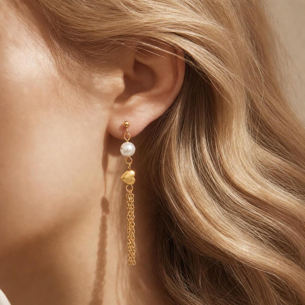 Elegante Mehrstil-Süßwasserperlen-Ohrhänger aus 18 Karat vergoldetem Edelstahl mit Quasten für Damen