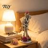 Stable Base Display Ornament Resin Hugging Skeleton Couple Figurine with Roses, Gothic Eternal Love Skull Artistic Craft Home Accents Statue,