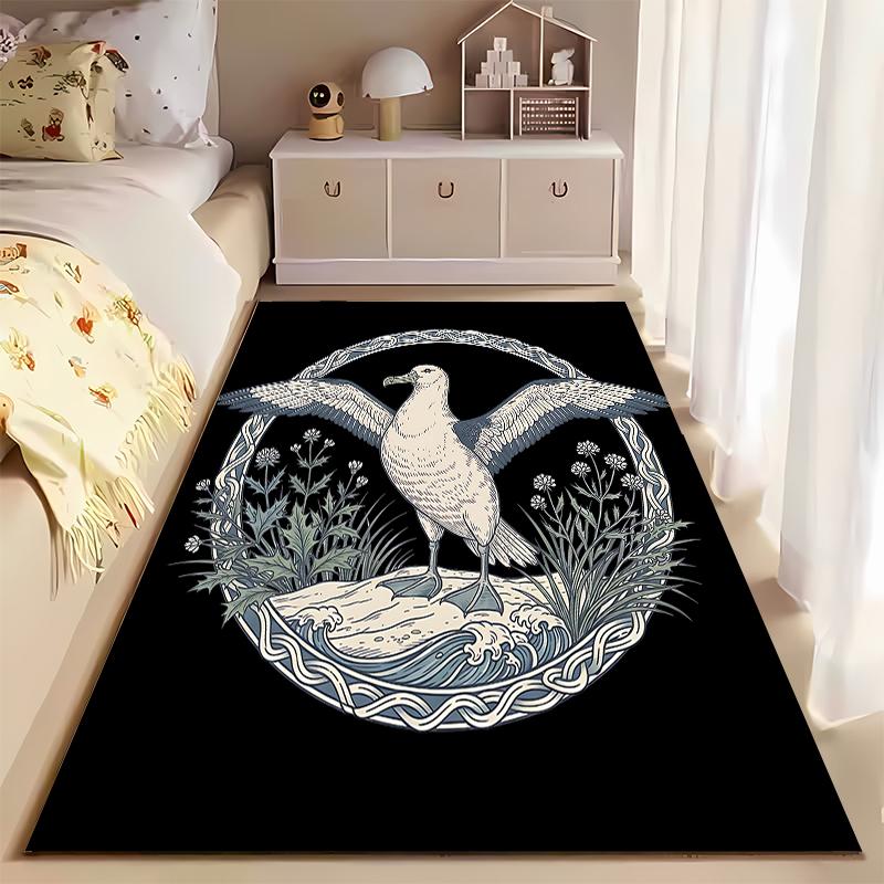 Abstract Bird Pattern Carpet with Black Background and Nature Design Suitable for use as an anti-slip for living room bedroom sofas