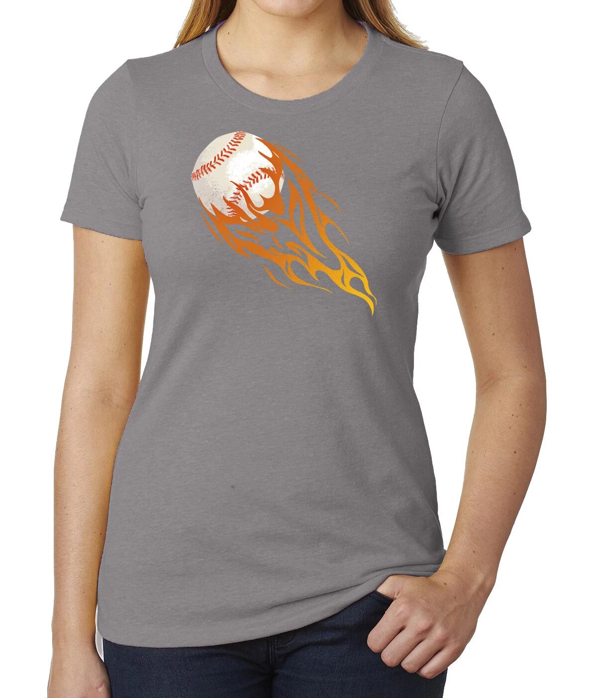 Flaming Baseball Tee, Graphic SporT-Shirts, Woman s Baseball Shirt S